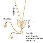 Bohemian Style 304 Stainless Steel with Acrylic Lariat Necklaces for Women, White, Golden, Butterfly, 23.62 inch(60cm), pendant: 34mm(FS-WG34D78-05)