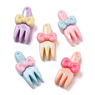 Tableware Opaque Resin Decoden Cabochons, Fork with Bowknot, Mixed Color, 15x8x5mm(RESI-C046-09)