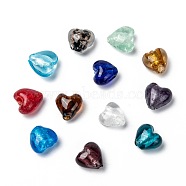 Handmade Silver Foil Glass Beads, for Mother's Day Gift Making, Heart, Mixed Color, 12x12x8mm, Hole: 1~2mm(SLH12MMY-1)