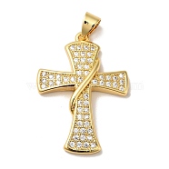 Rack Plating Brass Micro Pave Clear Cubic Zirconia Pendants, Cadmium Free & Nickel Free & Lead Free, Cross, Real 18K Gold Plated, 27.5x19.5x4mm, Hole: 4x3.5mm(KK-H431-07G)