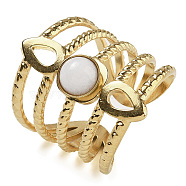 Natural White Jade Finger Rings, Teardrop 304 Stainless Steel Multi-layer Open Cuff Rings, Real 18K Gold Plated, 24mm, Adjustable(RJEW-U027-08G-07)