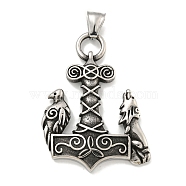 316 Surgical Stainless Steel Pendants, Mjolnir Thor Hammer Charm, Antique Silver, 48.8x34x4.5mm, Hole: 6.5x4.1mm(STAS-E212-167AS-C)