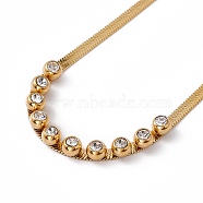 Crystal Rhinestone Pendant Necklace with 304 Stainless Steel Herringbone Chains, Golden, Round Pattern, Penant: 5mm, 16-1/8 inch(41cm)(NJEW-P269-04A-G)