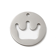 201 Stainless Steel Pendants, Stainless Steel Color, Laser Cut, Flat Round Charm, Crown, 18x1mm, Hole: 1.5mm(STAS-E206-02P-06)