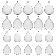 304 Stainless Steel Pendant Cabochon Settings, Milled Edge Bezel Cups, Teardrop, Stainless Steel Color, 21~29x13.5~18.5x1.2~1.5mm, Hole: 2mm, 40pcs/box(STAS-UN0007-77P)
