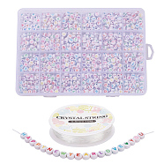 DIY Letter Bracelet Making Kit for Children's Day, Including Acrylic Flat Round & Heart Beads, Elastic Thread, White, Beads: 1200Pcs/Box(DIY-YW0001-88A-01)