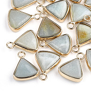 Natural Green Aventurine Pendants, with Brass Findings, Triangle, Golden, 16~16.5x12.5x5mm, Hole: 2mm(G-S344-10D)