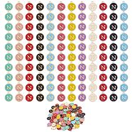 120Pcs 12 Colors Golden Plated Alloy Charms, with Enamel, Enamelled Sequins, Flat Round with Letter, Letter.N, 14x12x2mm, Hole: 1.5mm, 10pcs/color(ENAM-SZ0001-64N)