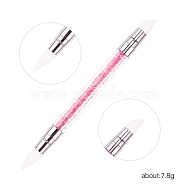 Double Head Silicone Nail Art Sculpture Pen Brushes(Head Shape Random Delivery), Soft Silicone Carving Craft Polish, Dotting Tools, Resin Rhinestone & Plastic Handle, Pink, 130~135x10mm(X-MRMJ-Q059-014B)