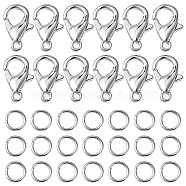 50Pcs Zinc Alloy Lobster Claw Clasps, Parrot Trigger Clasps, with 150Pcs Iron Open Jump Rings, Platinum, 12x6mm, Hole: 1.2mm(FIND-YW0003-98P)