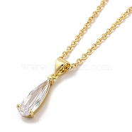 304 Stainless Steel Pendant Necklaces, Brass Micro Pave Clear Cubic Zirconia Pendant Necklaces, Teardrop, 17.52 inch(44.5cm) Pendant: 18x6mm(NJEW-U002-08G)