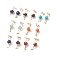 7 Pairs 7 Style Natural Mixed Gemstone Beaded Dangle Stud Earrings, Heart & Star 304 Stainless Steel Drop Earrings for Women, Golden, 40mm, Pin: 0.7mm, 1 Pair/style(EJEW-JE05058)