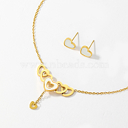 Golden Stainless Steel Jewelry Set, Pendant Necklaces & Stud Earrings, Heart, Necklace: 450mm, Earring: 10mm(QE0758-1)