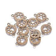 Tibetan Style Flat Round with Dog  Paw Print Alloy Links connectors, Cadmium Free & Nickel Free & Lead Free, Antique Bronze, 17x24.5x1.5mm, Hole: 2.5mm, about 689pcs/1000g(TIBE-Q045-04AB-NR)