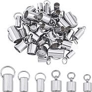 304 Stainless Steel Cord Ends, End Caps, Column, Stainless Steel Color, 9~12x4~7mm, Hole: 3~6mm, 36pcs/box(STAS-UN0011-39P)