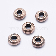 Brass Spacer Beads, Long-Lasting Plated, Cadmium Free & Nickel Free & Lead Free, Rondelle, Red Copper, 6x2.5mm, Hole: 2mm(KK-G336-16R-NR)