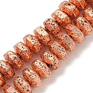 Electroplated Natural Lava Rock Beads Strands, Hexagon, Rose Gold Plated, 8x7x4.5mm, Hole: 1.5mm, about 93pcs/strand, 16.14''(41cm)(G-I360-G01-03)
