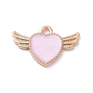 Alloy Enamel Pendants, Heart with Wing, Light Gold, Pink, 14x22x2mm, Hole: 1.8mm(ENAM-WH0047-23C)