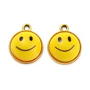 Alloy Resin Pendants, Smiling Face Charms, Lead Free & Cadmium Free, Golden, 16x14.5x12mm, Hole: 1.8mm(FIND-G061-01G)
