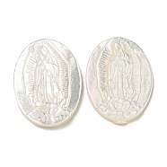 Carved Natural White Shell Cabochons, Oval, Creamy White, 19.5~20x15x2.5~3mm(SSHEL-N038-08C-01)