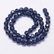 Imitation Austrian Crystal Bead Strands, Grade AAA, Faceted(32 Facets) Round, Steel Blue, 4mm, Hole: 0.7~0.9mm, about 100pcs/strand, 15.7 inch(G-M181-4mm-20A)