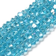 Glass Beads Strands, AB Color Plated, Faceted, Bicone, Deep Sky Blue, 3x3~3.5mm, Hole: 0.5mm, about 125~130pcs/strand, 15.5 inch(EGLA-S056-3mm-03)