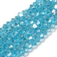 Glass Beads Strands, AB Color Plated, Faceted, Bicone, Deep Sky Blue, 3.5~3.8x3~3.5mm, Hole: 0.5mm, about 113~115pcs/strand, 36~36.5cm(EGLA-S056-3mm-03)