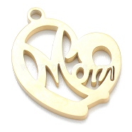 Ion Plating(IP) 304 Stainless Steel Pendants, Heart with Word Mom, for Mother's Day, Real 18K Gold Plated, 18x17x1.5mm, Hole: 1.6mm(STAS-B016-02G)