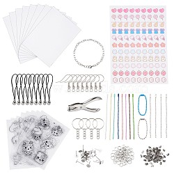 DIY Jewelry Kits, Heat Shrink Sheets Film, Brass Earring Hooks, Eco-Friendly Iron Ball Chains with Connectors, Mobile Phone Strap and Iron Bracelet Making, Platinum, 200x145x0.3mm, 18.5mm, 38mm, 8.3x0.7mm, 100x2.3mm(DIY-TA0002-67)