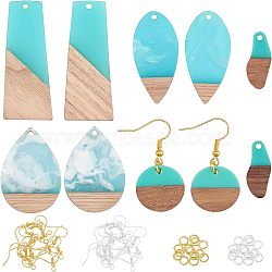 Olycraft Earring Making Kits, Including Resin & Walnut Wood Pendants, Brass Earring Hooks, Brass Jump Rings, Mixed Shapes, Cyan, 23x9x3mm, Hole: 1.8mm(DIY-OC0007-08)