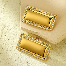 304 Stainless Steel Stud Earrings, with Rhinestone, Jewelry for Women, Real 18K Gold Plated, Rectangle, 23.5x46.5mm(EJEW-Z063-07G-02)