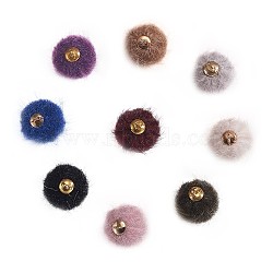 Faux Mink Fur Covered Pendants, with Golden Tone Brass Findings, Round, Mixed Color, 17x14~15mm, Hole: 2mm, 10pcs/color, 9 colors, 90pcs/set(WOVE-CJ0001-02)