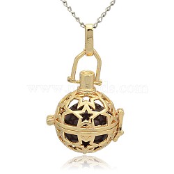 Golden Tone Brass Hollow Round Cage Pendants, with No Hole Spray Painted Brass Round Beads, DarkSlate Blue, 35x25x21mm, Hole: 3x8mm(KK-J226-07G)