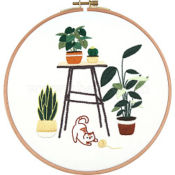 DIY Display Decoration Embroidery Kit, Including Embroidery Needles & Thread, Cotton Fabric, Plants Pattern, 172x141mm(SENE-PW0003-075B)