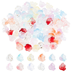 120Pcs 12 Style Glass Bead Caps, Two Tone, 6-Petal Flower, Mixed Color, 11~12x7~7.5mm, Hole: 1.2mm, 10pcs/style(GLAA-HY0001-20)