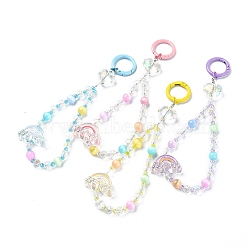 Rainbow Electroplate Transparent Glass Beaded Pendant Keychain, with Alloy Spring Gate Rings and Natural Selenite Beads, Mixed Color, 17cm(KEYC-JKC00494)