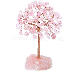 Natural Rose Quartz Chips Tree Decorations, Gemstone Base Copper Wire Feng Shui Energy Stone Gift for Home Desktop Decoration, 120mm(PW-WG15053-03)
