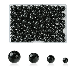 230Pcs 4 Styles Glass Round Bead Strands, Black, 4~10mm, Hole: 1mm(GLAA-YW0003-74)