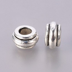 Metal European Large Hole Beads, Antique Silver, Rondelle, Lead Free and Cadmium Free, 10mm in diameter, 5.5mm thick, hole: 4.5mm(X-LFH10314Y)