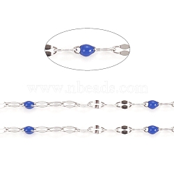 Handmade 304 Stainless Steel Dapped Chains, Cable Chains, with Enamel and Spool, Soldered, Flat Oval, Long-Lasting Plated, Royal Blue, 3x1.5x0.1~1mm, about 32.8 Feet(10m)/roll(CHS-D026-16M-P)