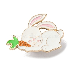 Cute Rabbit with Carrot Enamel Pins, Alloy Lapel Pin Backs for Backpack Clothes, White, 21x30mm(JEWB-V006-03D)