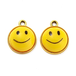 Alloy Resin Pendants, Smiling Face Charms, Lead Free & Cadmium Free, Golden, 16x14.5x12mm, Hole: 1.8mm(FIND-G061-01G)