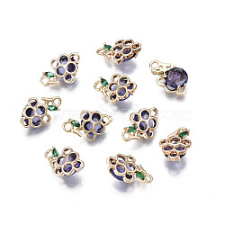 Brass Cubic Zirconia Charms, Grape, Medium Purple, Real 18K Gold Plated, 13x8x4.5mm, Hole: 1.2mm(KK-S348-324)