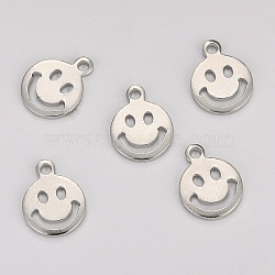 Brass Charms, Long-Lasting Plated, Smile Face, Platinum, 10x8x1mm, Hole: 1.2mm(KK-I681-17A-P)