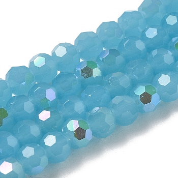 Imitation Jade Glass Beads Strands, Faceted, Round, Sky Blue, 6x5.5mm, Hole: 0.9mm, about 94~97pcs/strand, 21.06~21.18''(53.5~53.8cm)