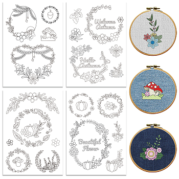 4 Sheets 11.6x8.2 Inch Stick and Stitch Embroidery Patterns, Non-woven Fabrics Water Soluble Embroidery Stabilizers, Garland, 297x210mmm