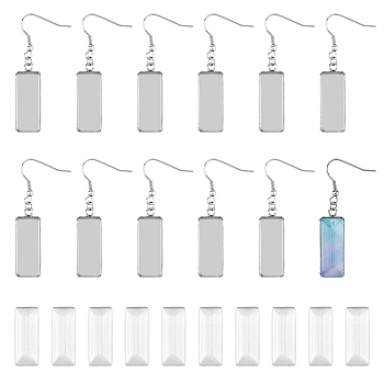 DIY Blank Rectangle Dome Earring Making Kit, Including 304 Stainless Steel Earring Settings, Glass Cabochons, Stainless Steel Color, 60Pcs/box