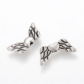 Tibetan Style Alloy Beads, Wing, Cadmium Free & Lead Free, Antique Silver, 8.5x19x3mm, Hole: 2mm, about 1060pcs/1000g