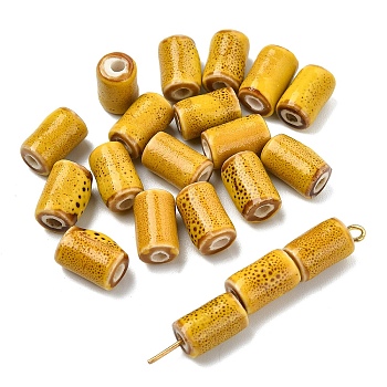 20Pcs Handmade Porcelain Beads, Column, Fancy Antique Glazed Porcelain, Goldenrod, 10~11x6.5~7mm, Hole: 2~2.2mm