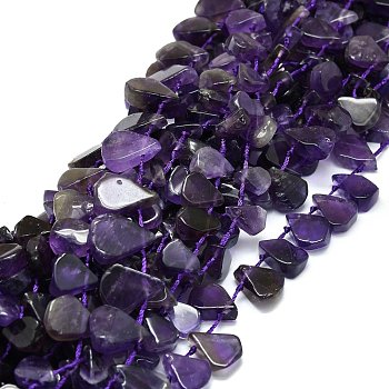 Natural Amethyst Beads Strands, Waterdrop-Shaped Nuggets, 10~21x8~13x2.5~6mm, Hole: 1mm, about 34~38pcs/strand, 15.75''(40cm)